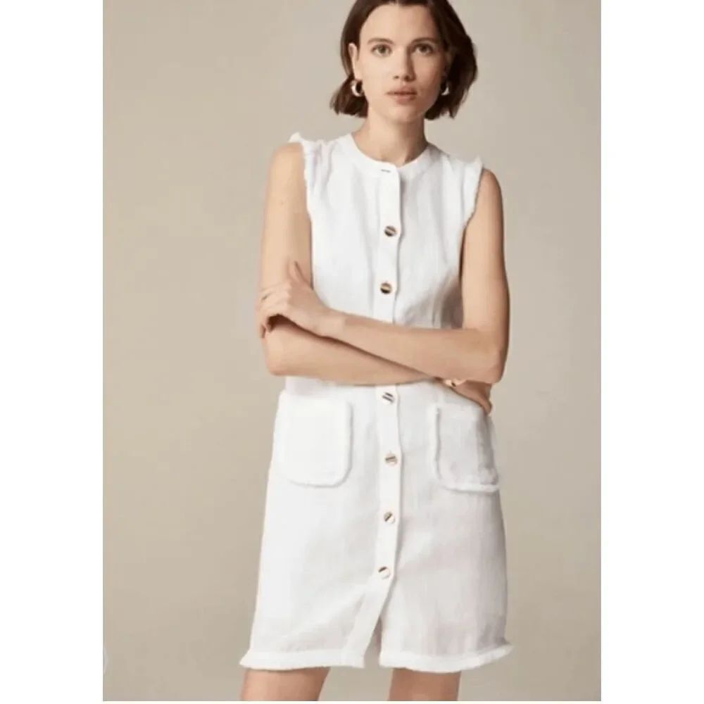 J. Crew White Mini Shirt Dress Raw Hem NWT size XL